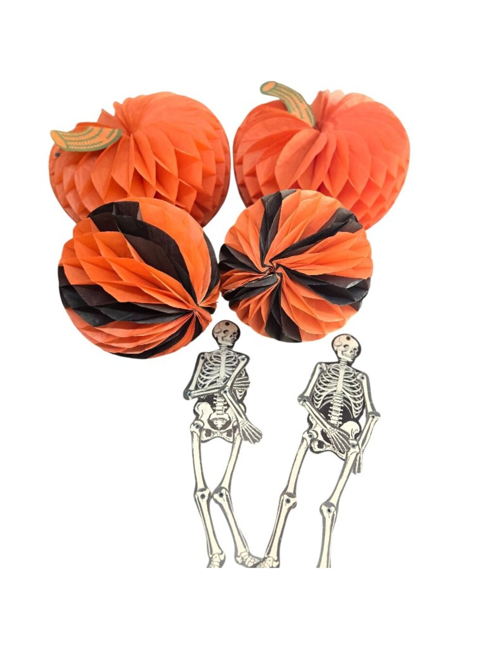 Vintage Beistle Halloween Skeletons & Honeycomb Pumpkins Party Decorations USA